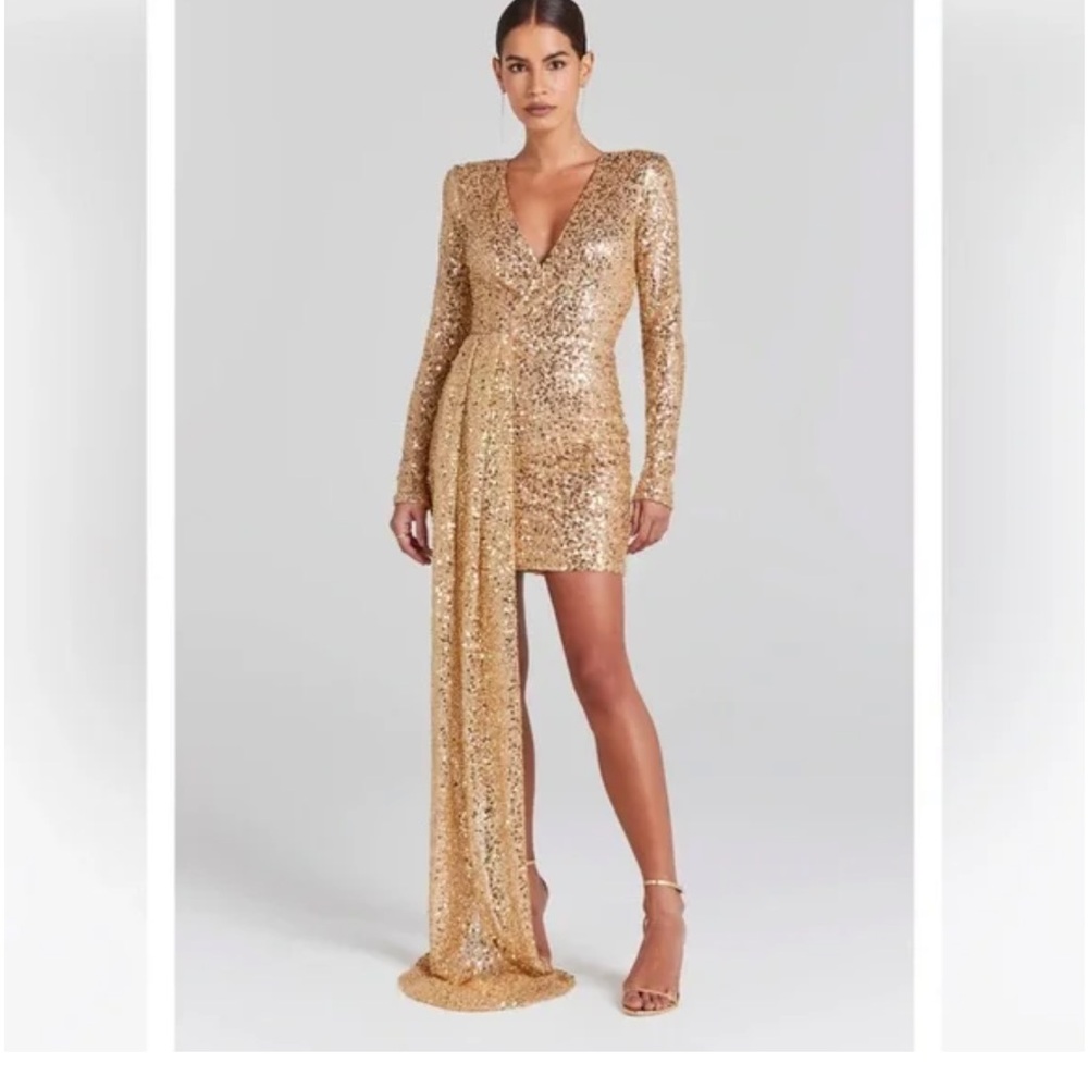 NADINE MERABI Leah Gold Sequin Mini Dress